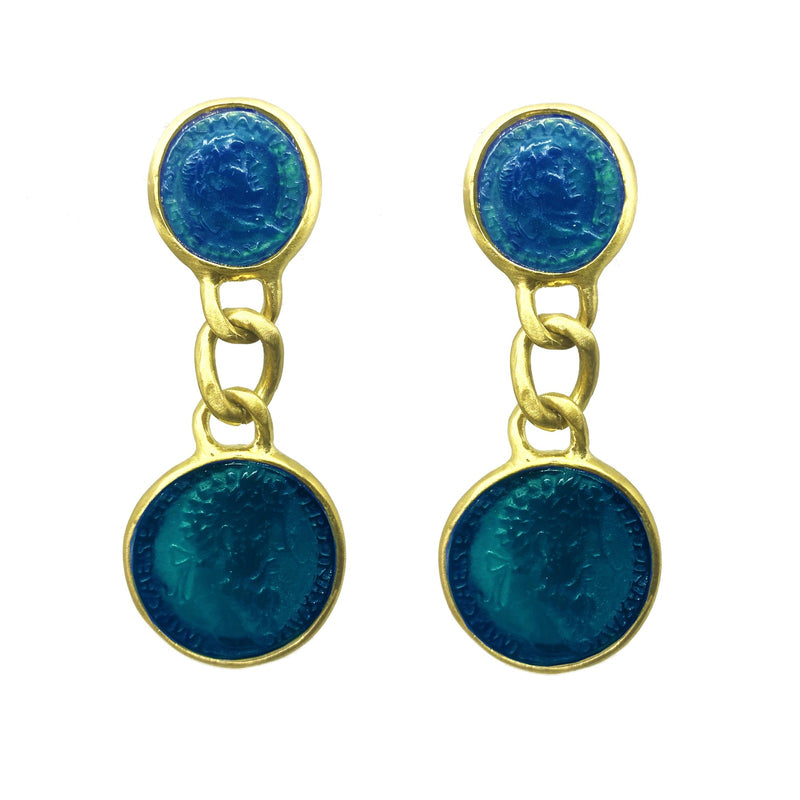 EARRINGS  CAESER COIN BLUE