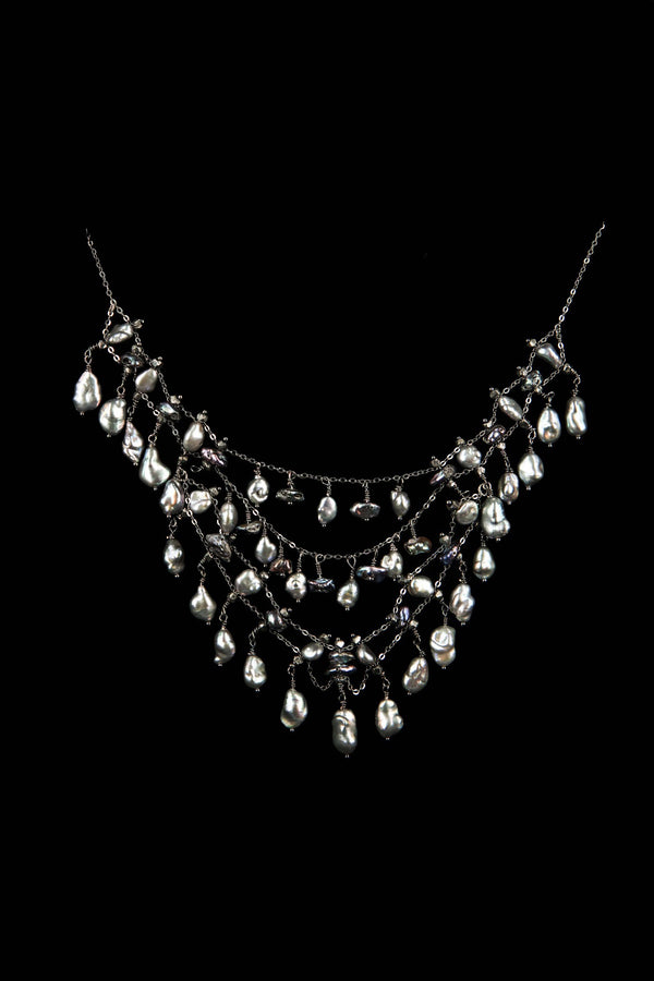 NECKLACE DIADEMA GREY KEISHI PEARLS