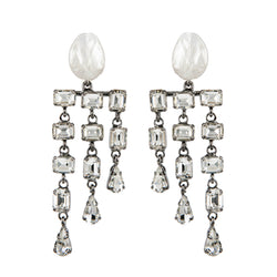 EARRINGS RAIN PEARLS CRYSTAL RUTHENIUM