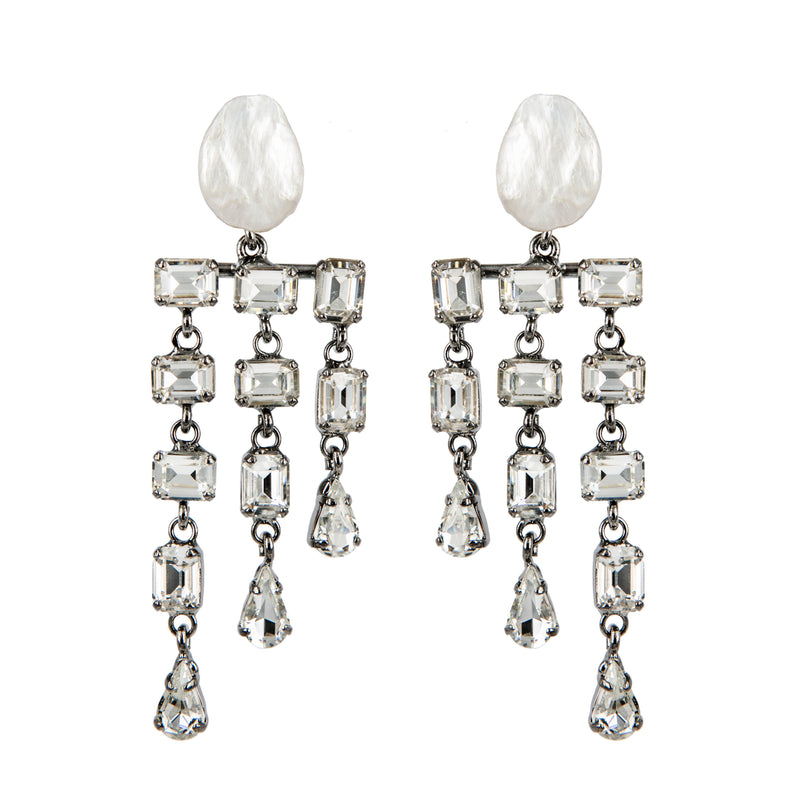 EARRINGS RAIN PEARLS CRYSTAL RUTHENIUM