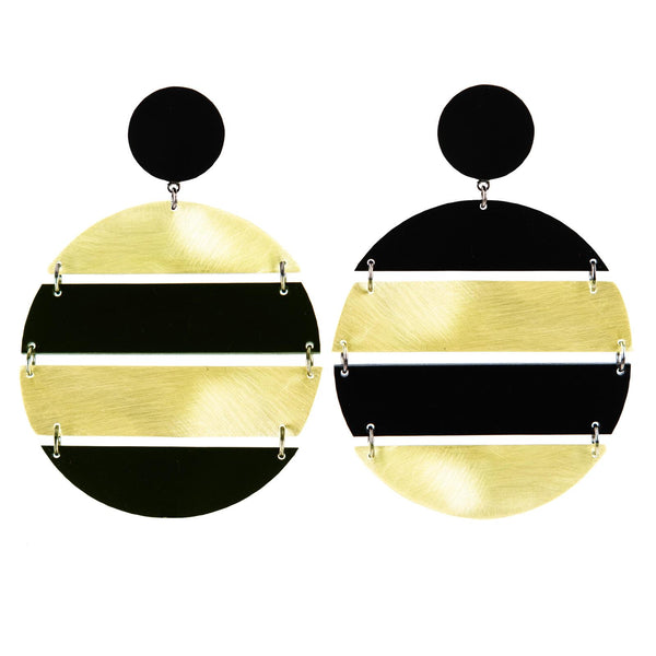 EARRINGS GOLD BRONZE PLEXI SUNSETS BLACK