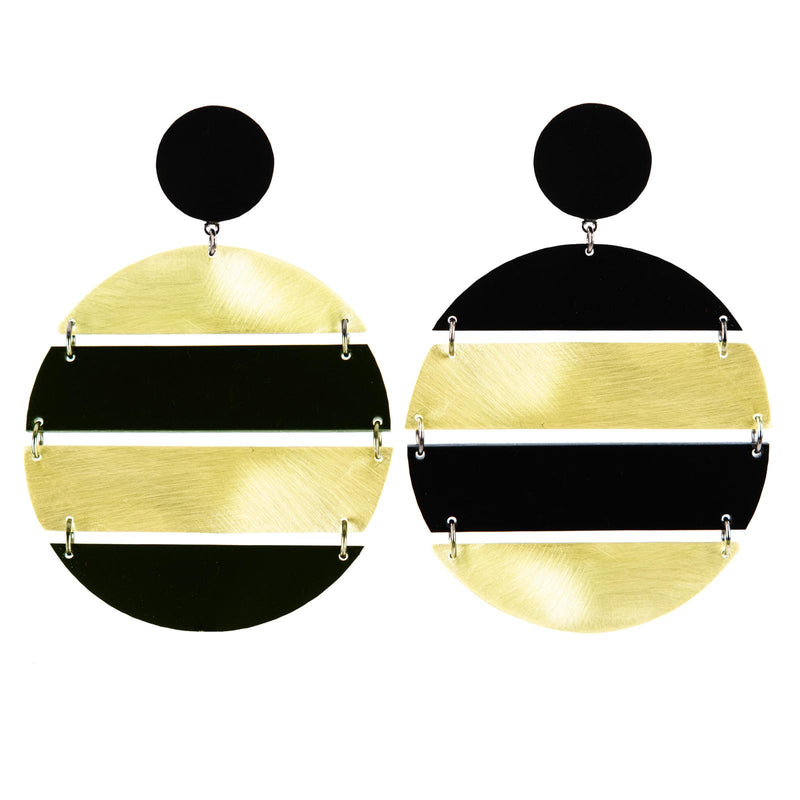 EARRINGS GOLD BRONZE PLEXI SUNSETS BLACK