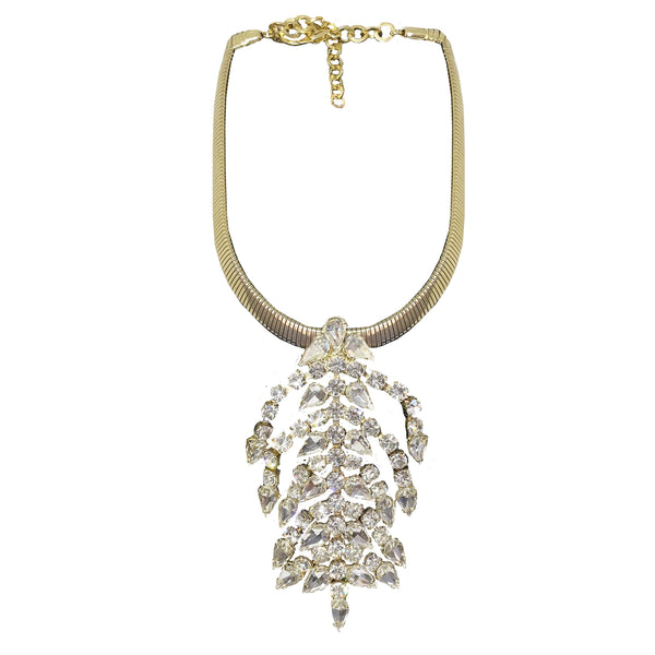 NECKLACE FISH BONES GOLD BRONZE CRYSTAL