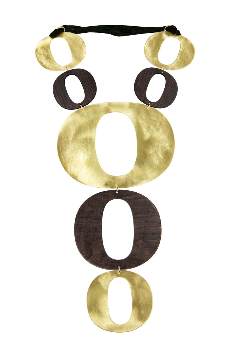 NECKLACE "O" GOLD BRONZE & EBANO