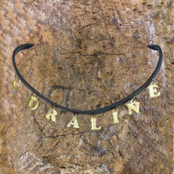 CORALINE BLACK LEATHER CHOKER GOLD BRONZE