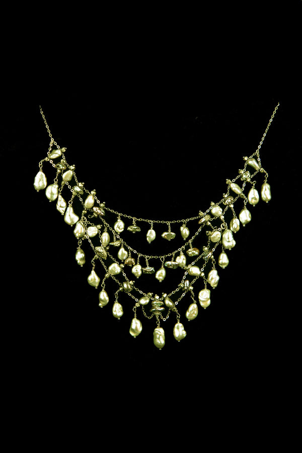 NECKLACE DIADEMA GOLD BRONZE &  KEISHI PEARLS