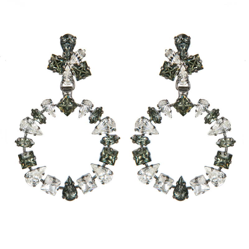 EARRINGS MULTICIRCLES CRYSTAL & GREY RUTHENIUM