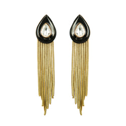 EARRINGS DROPS BLACK ENAMEL & DIAMOND GOLD