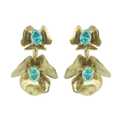 2 AQUAMARINE FLOWERS GOLD BRONZE