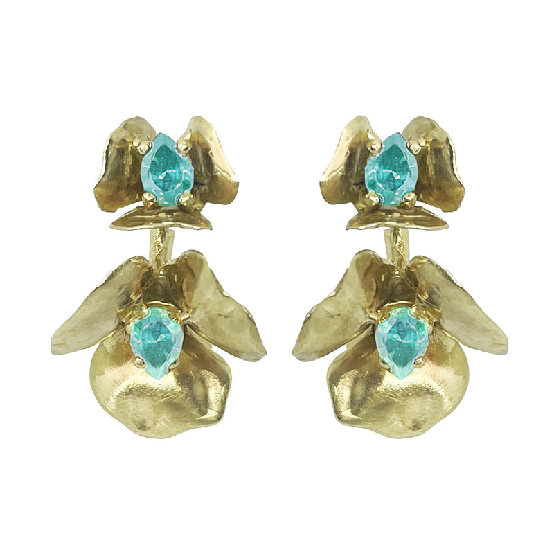 2 AQUAMARINE FLOWERS GOLD BRONZE