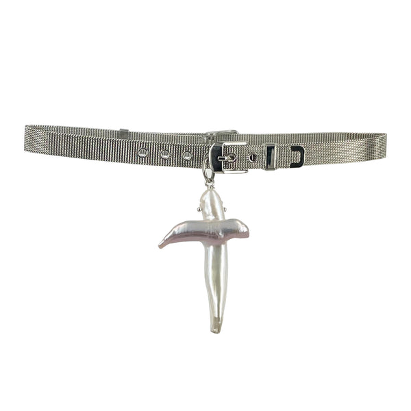 CHIMIC CROSS KEISHI PEARL WHITE BRONZE CHOKER