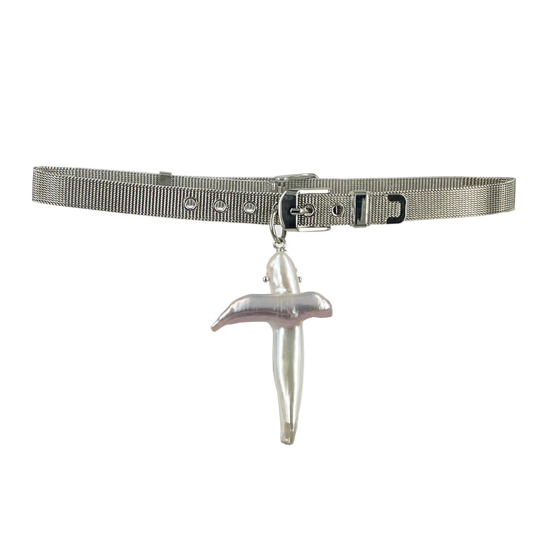 CHIMIC CROSS KEISHI PEARL WHITE BRONZE CHOKER