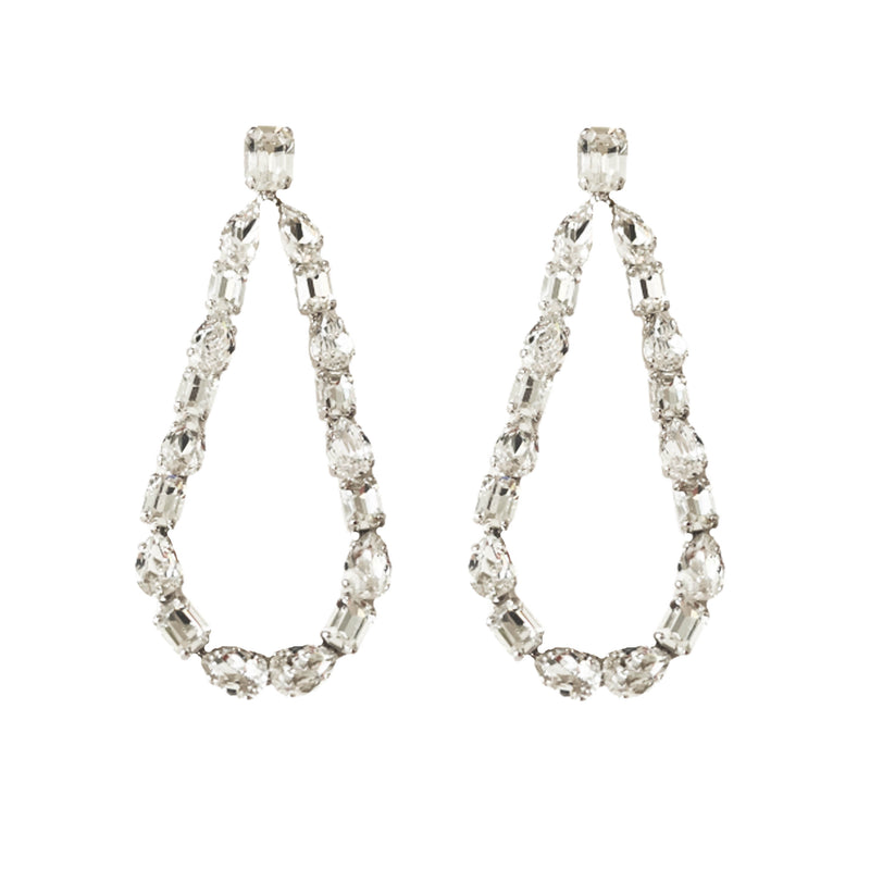 LONG DROPS CRYSTAL SILVER EARRINGS