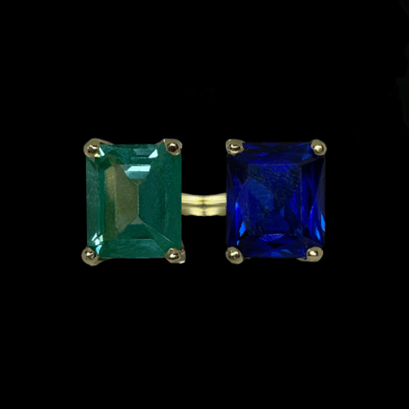 BIO AQUAMARINE & ZAPPHIRE RING GOLD BRONZE