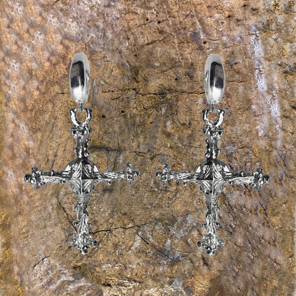 IRON CROSSES WHITE BRONZE EARRINGS