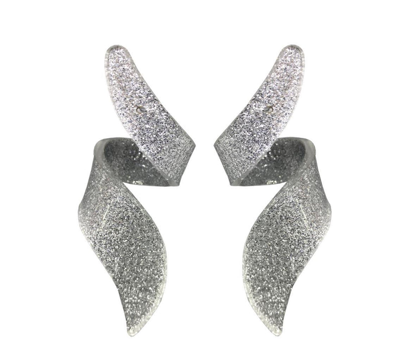 EARRINGS SILVER GLITTER PLEXI MINI CURLY