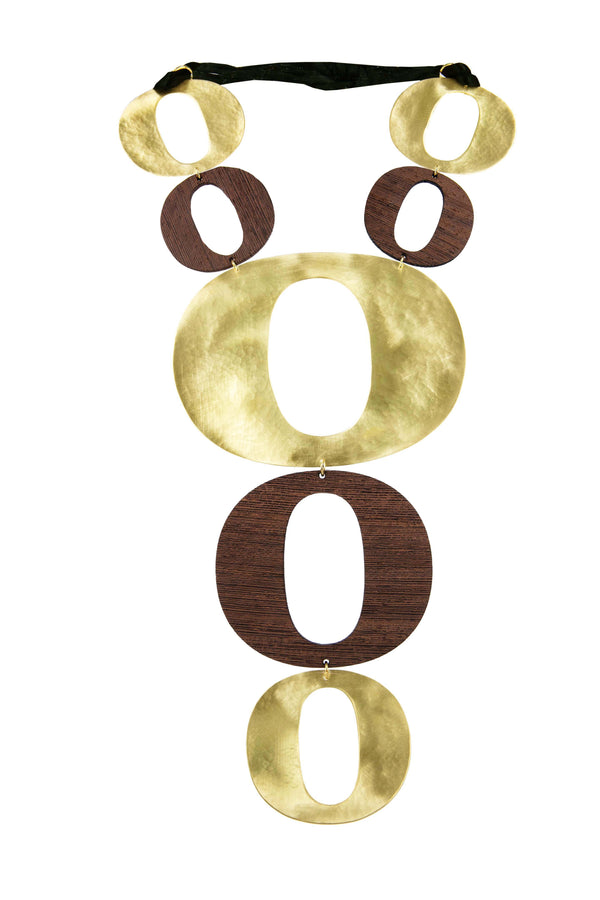 NECKLACE "O" PLEXI GOLD & WENGE