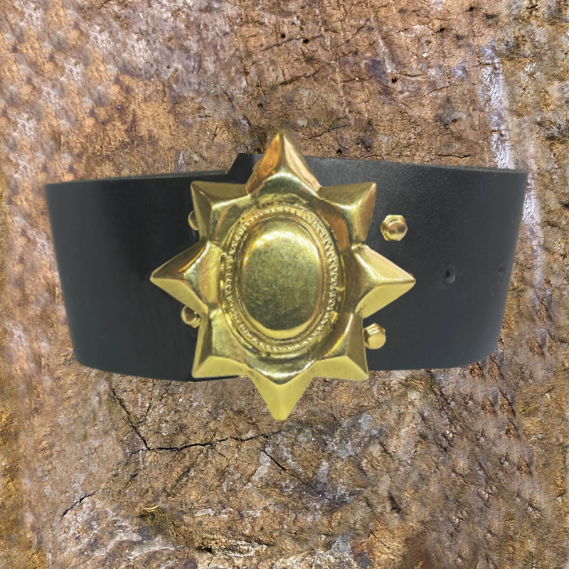 MERIT MEDAL BLACK LEATHER CHOKER GOLD BRONZE