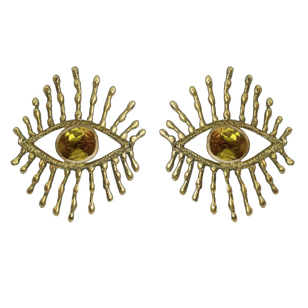 EYELASH CITRINE GOLD BRONZE EARRINGS