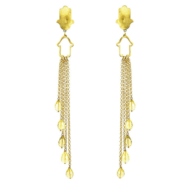 EARRINGS MINI HANDS GOLD BRONZE & CITRINE QUARTZ