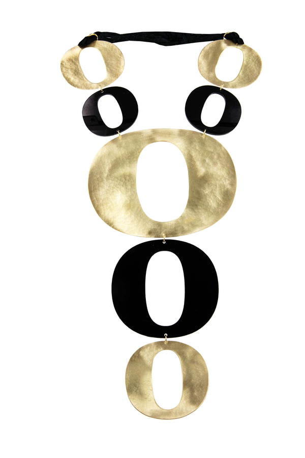 NECKLACE "O" PLEXI BLACK & GOLD BRONZE