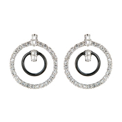 EARRINGS SPACESHIP CRYSTAL & BLACK ENAMEL RUTHENIUM