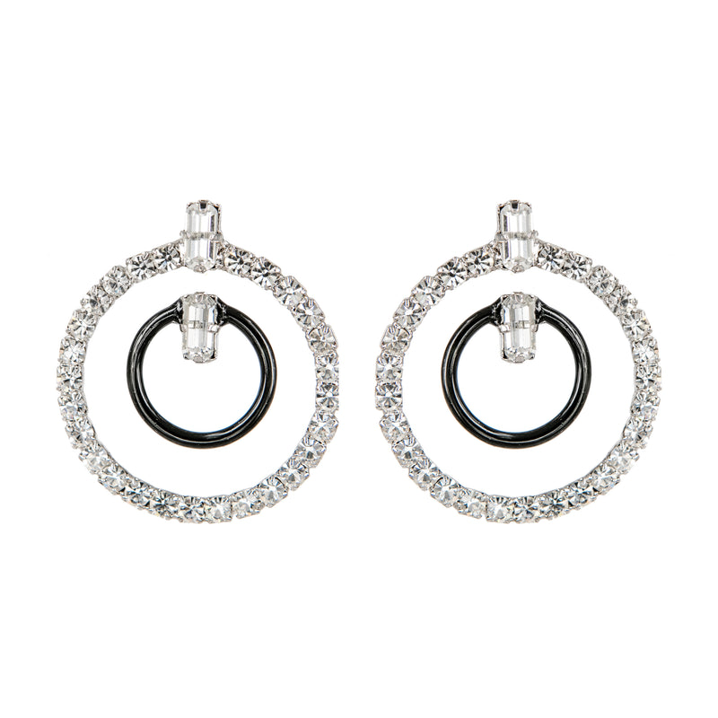 EARRINGS SPACESHIP CRYSTAL & BLACK ENAMEL RUTHENIUM