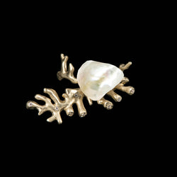 RING BRANCH WHITE KEISHI PEARL GOLD BRONZE