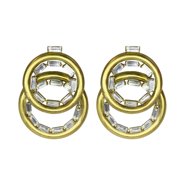 2 WHEELS CRYSTAL GOLD BRONZE EARRINGS