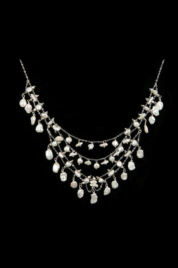 NECKLACE DIADEMA WHITE BRONZE & KEISHI PEARLS