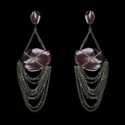 EARRINGS CURTAIN  RUTHENIUM BRONZE & KEISHI PEARLS