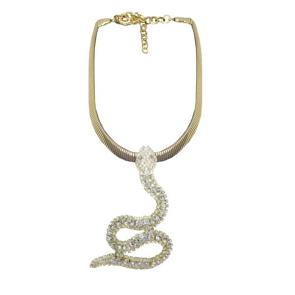 NECKLACE SNAKE GOLD BRONZE CRYSTAL