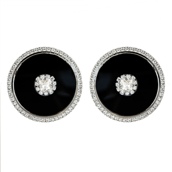 EARRINGS PLEXI BLACK DISC RUTHENIUM