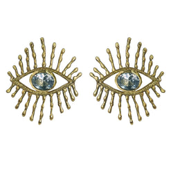 EYELASH AQUAMARINE GOLD BRONZE EARRINGS