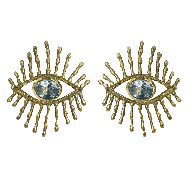 EYELASH AQUAMARINE GOLD BRONZE EARRINGS
