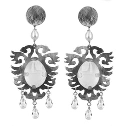 EARRINGS CRESTS CRYSTAL ROCK WHITE BRONZE